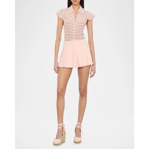 ALICE + OLIVIA Martel Flutter-Sleeve Blouse in Sundae Pink Bloom - Picture 3 of 8